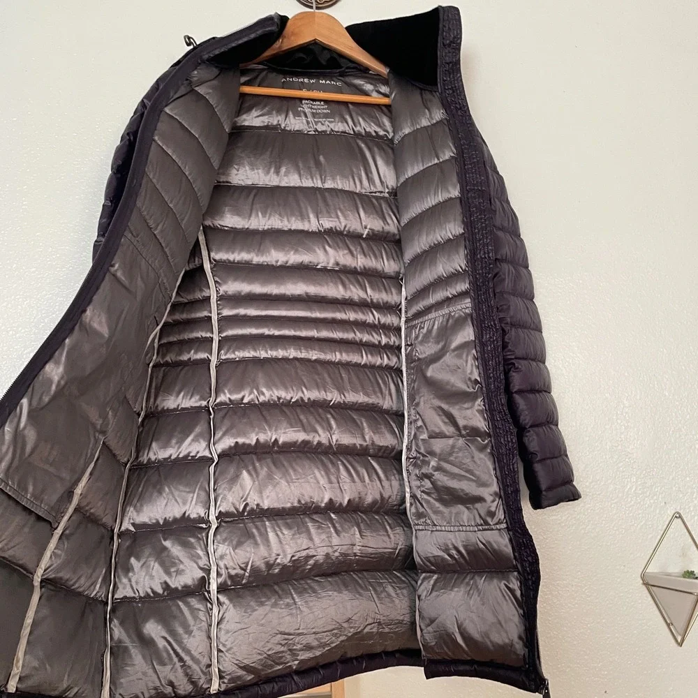 Andrew Marc Womens Packable Lightweight Down Puffer Jacket Purple‎ Small Hooded